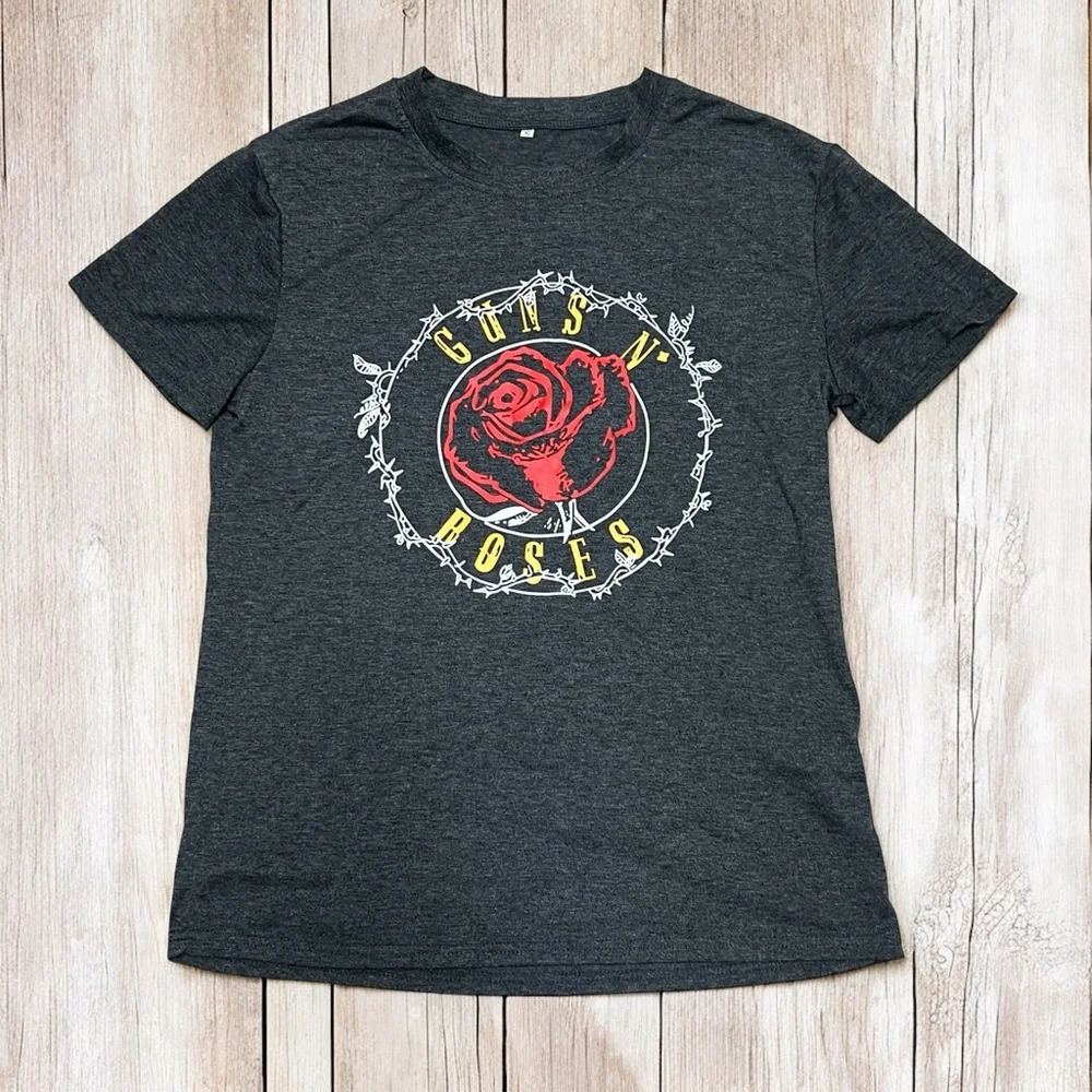 Guns N’ Roses T-Shirt Small Gray Rose Graphic Band Tee Rock Concert Tour Merch - Picture 9 of 9